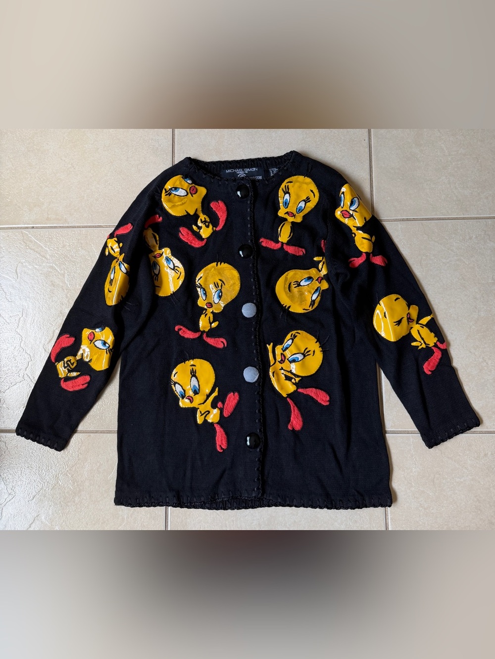 VTG 1995 Michael Simon Warner Bros Studio Store Tweety Bird Cardigan Sweater S